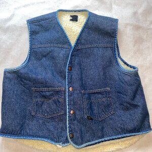 Vintage Sears Roebuck Denim Vest Jacket Size XL Sherpa Lined